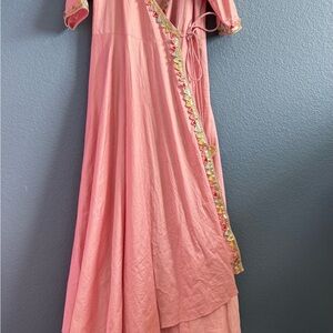 Pink anarkali Dress with Gold lace